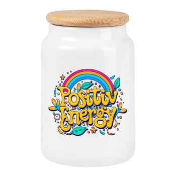 positive energy - Cookie Jar with Wooden Lid - white - Front