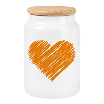 Gribouillis au cœur de la main orange - Boîte à biscuits avec couvercle en bois - blanc - Devant