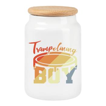 Trampoline Boy - Cookie Jar with Wooden Lid - white - Front