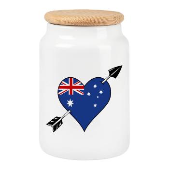 Australia flag heart in love - Cookie Jar with Wooden Lid - white - Front