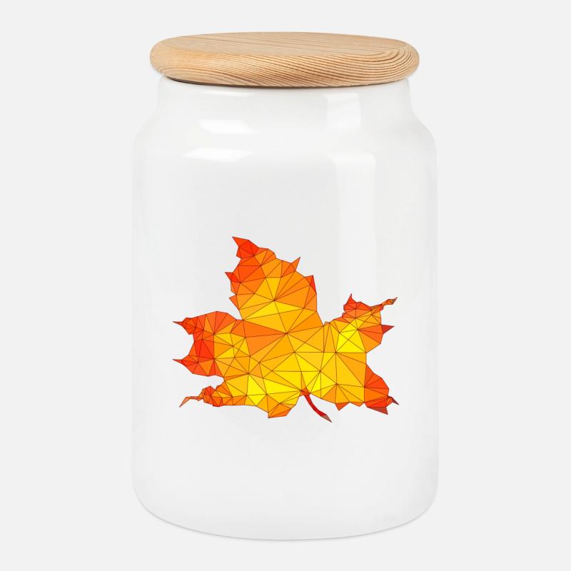 Polygonales Herbst Ahorn Baum Blatt Poly Kunst - Keksdose mit Holzdeckel - Weiß