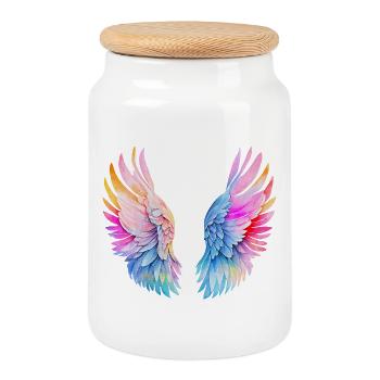 Ailes d’ange arc-en-ciel - Boîte à biscuits avec couvercle en bois - blanc - Devant