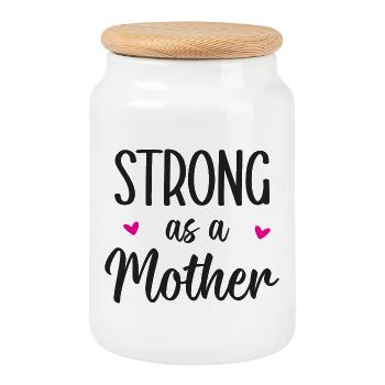 Strong as a Mother - Cookie Jar with Wooden Lid - white - Front