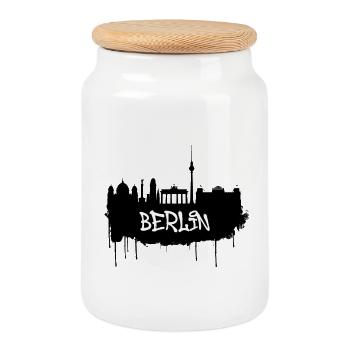 Berlin Graffiti Skyline - Keksdose mit Holzdeckel - Weiß - Vorne
