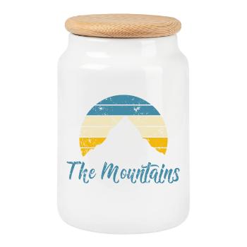 Mountain Vintage Retro Sunset Sunrise Saying Hiking - Cookie Jar with Wooden Lid - white - Front