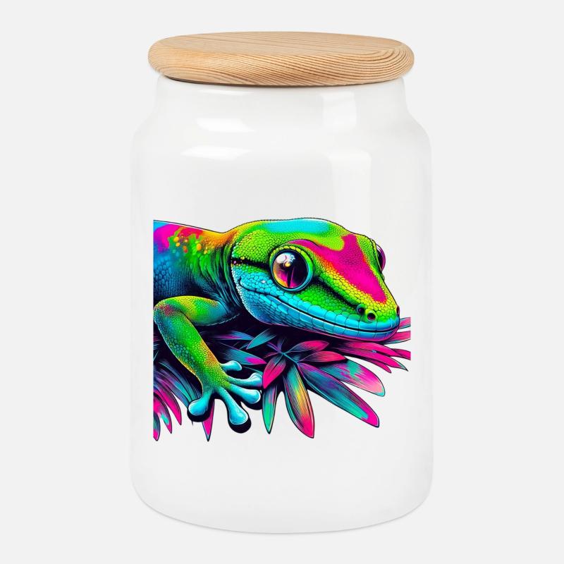 Gecko - Keksdose mit Holzdeckel - Weiß