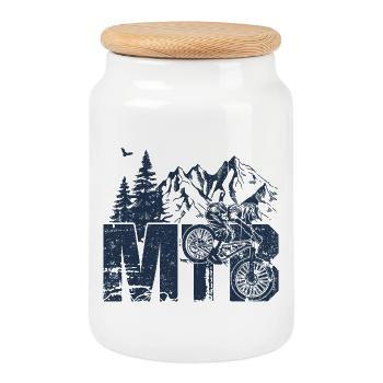 Silhouette du VTT - Boîte à biscuits avec couvercle en bois - blanc - Devant