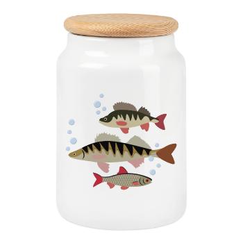 Poisson - Boîte à biscuits avec couvercle en bois - blanc - Devant