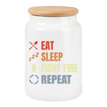 Eat Sleep Fight Fire Repeat - Keksdose mit Holzdeckel - Weiß - Vorne