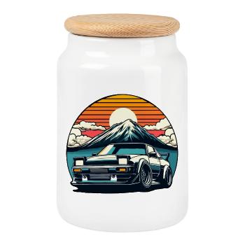 JDM car Japanese Retro Car Racing Drifting Legend - Cookie Jar with Wooden Lid - white - Front