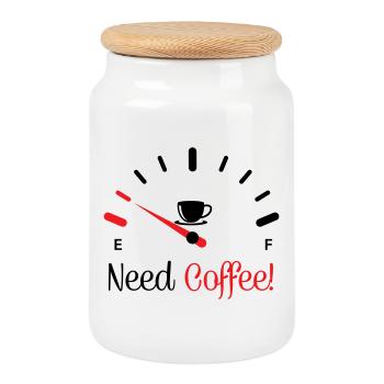Need Coffee 1 - Cookie Jar with Wooden Lid - white - Front