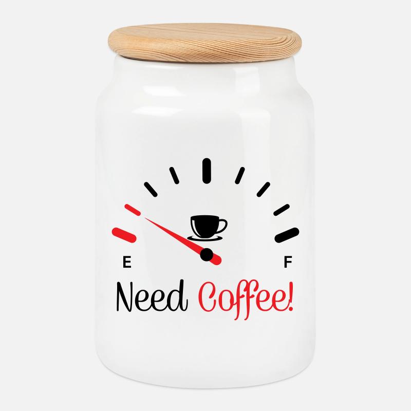 Need Coffee 1 - Cookie Jar with Wooden Lid - white