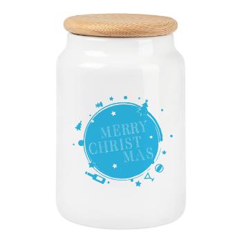 MERRY CHRISTMAS KREIS - Keksdose mit Holzdeckel - Weiß - Vorne