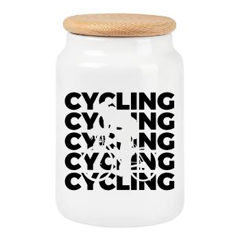 Drôle de cycliste - Boîte à biscuits avec couvercle en bois - blanc - Devant