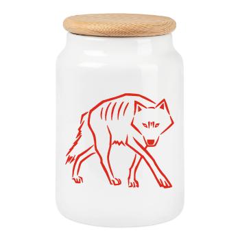 Stepping Down (Red) - Cookie Jar with Wooden Lid - white - Front