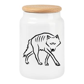 Wolf's Steps (Black) - Cookie Jar with Wooden Lid - white - Front
