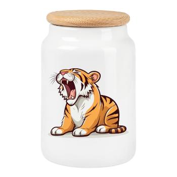 Tired Tiger - Cookie Jar with Wooden Lid - white - Front