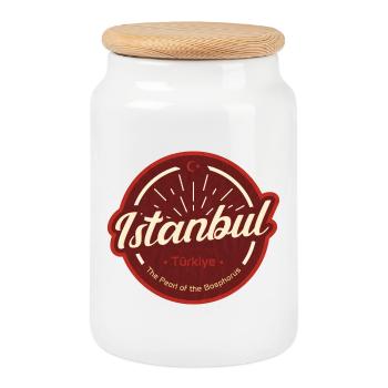 Istanbul – Pearl of the Bosphorus - Cookie Jar with Wooden Lid - white - Front