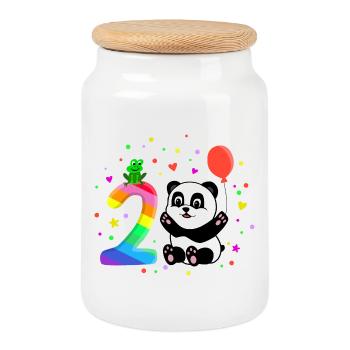 Zweiter Geburtstag 2. Jahr Panda süßes Geschenk - Keksdose mit Holzdeckel - Weiß - Vorne