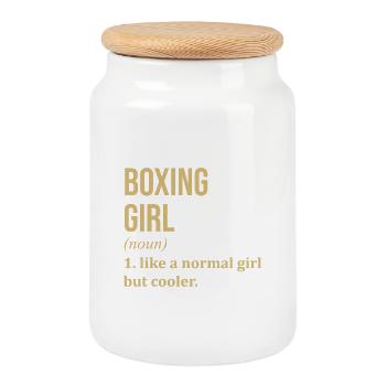 Boxing Girl Funny Quote - Cookie Jar with Wooden Lid - white - Front