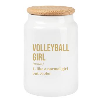 Citation drôle de fille de volley-ball - Boîte à biscuits avec couvercle en bois - blanc - Devant