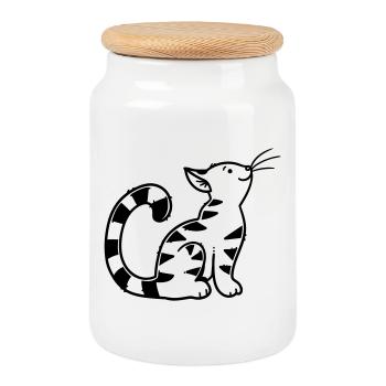Cartoon Kitten - Cookie Jar with Wooden Lid - white - Front