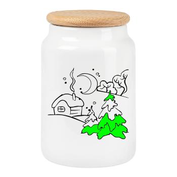 Winter - Keksdose mit Holzdeckel - Weiß - Vorne