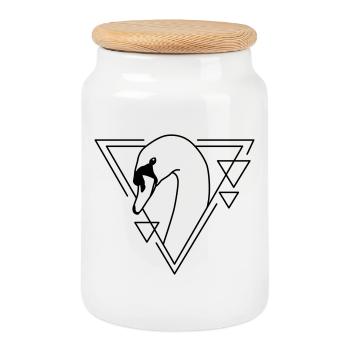 Swan in geometric design - Cookie Jar with Wooden Lid - white - Front