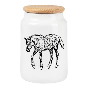 Chevaux T-shirt Cadeau Cavalier - Boîte à biscuits avec couvercle en bois - blanc - Devant