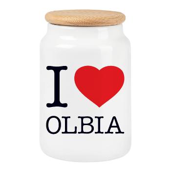 I LOVE OLBIA - Cookie Jar with Wooden Lid - white - Front