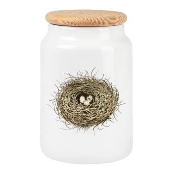 Nid d’oiseau ou panier de Pâques avec trois oeufs d’oiseau - Boîte à biscuits avec couvercle en bois - blanc - Devant