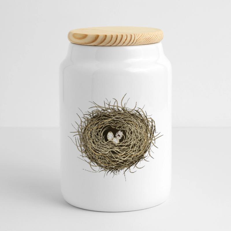 Vogelnest oder Osternest mit drei Vogel Eier Keksdose mit Holzdeckel