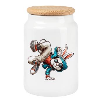 Ostern Osterhase Tanzen Breakdance - Keksdose mit Holzdeckel - Weiß - Vorne