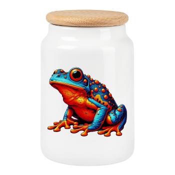 Frog - Cookie Jar with Wooden Lid - white - Front