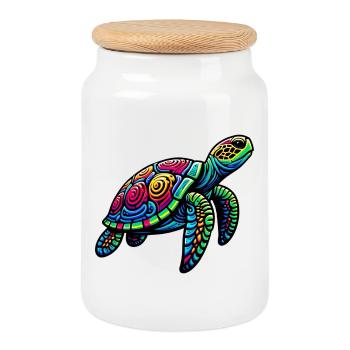 Sea turtle - Cookie Jar with Wooden Lid - white - Front