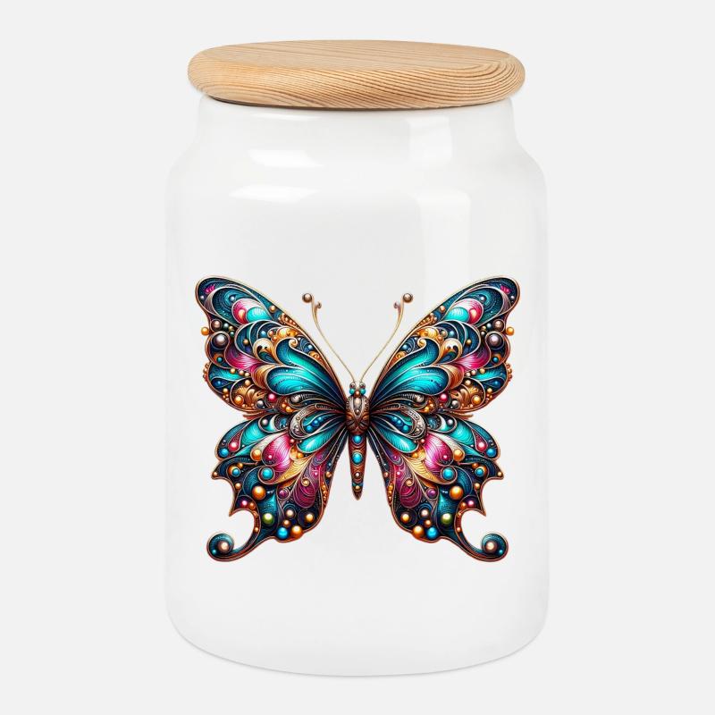 Schmetterling - Keksdose mit Holzdeckel - Weiß