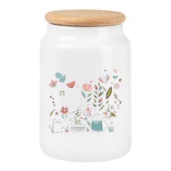 Let It Grow Spring Flowers Garden Love - Cookie Jar with Wooden Lid - white - Front