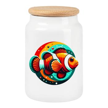 Poisson-clown - Boîte à biscuits avec couvercle en bois - blanc - Devant