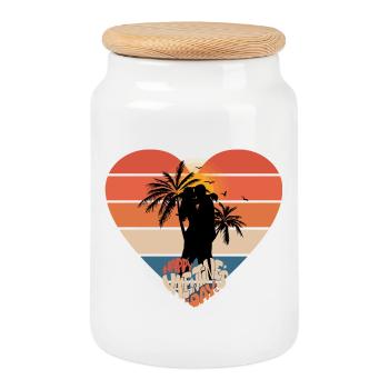 coucher de soleil amour baiser coeur design - Boîte à biscuits avec couvercle en bois - blanc - Devant