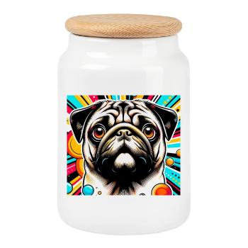 Carlin chien Pop Art - Boîte à biscuits avec couvercle en bois - blanc - Devant
