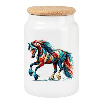 Cheval - Boîte à biscuits avec couvercle en bois - blanc - Devant
