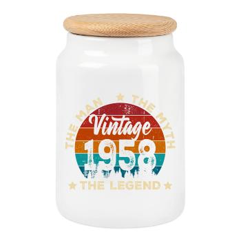 Jahrgang 1958 Legend Circle - Keksdose mit Holzdeckel - Weiß - Vorne