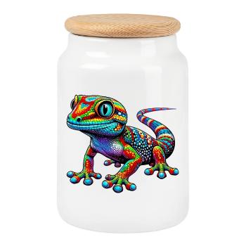 Gecko - Keksdose mit Holzdeckel - Weiß - Vorne