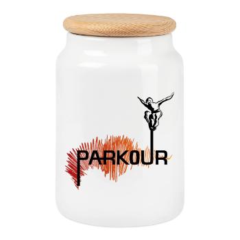 Parkour Ninja - color - Cookie Jar with Wooden Lid - white - Front