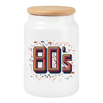Glowing Neon 80s Design - Cookie Jar with Wooden Lid - white - Front