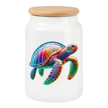 Turtle - Cookie Jar with Wooden Lid - white - Front
