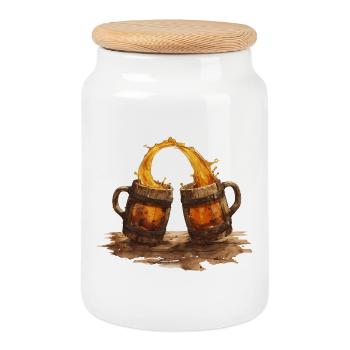 Medieval Beer Mugs Tavern Inn Shirt - Cookie Jar with Wooden Lid - white - Front