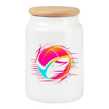 Ballon de volley-ball Retrowave Look - Boîte à biscuits avec couvercle en bois - blanc - Devant