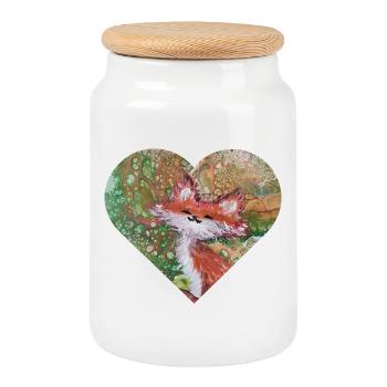 Fox - Cookie Jar with Wooden Lid - white - Front