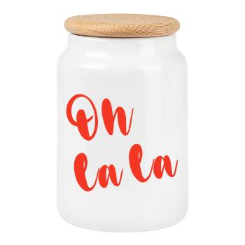 OH LA LA - Boîte à biscuits avec couvercle en bois - blanc - Devant